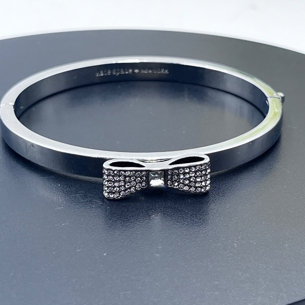 Kate spade NY Ready Set Bow Pave Crystal Silver Hinged Bangle Bracelet